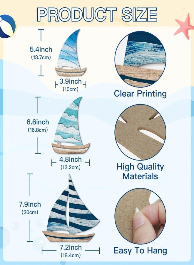 Putuo Decor Wooden Sailboat Wall Art Set of 3, Coastal Nautical Decor Self-Adhesive Sculptures, Beachy Lake House Wall Decor for Japandi Bedroom Bathroom Nursery - Image 4